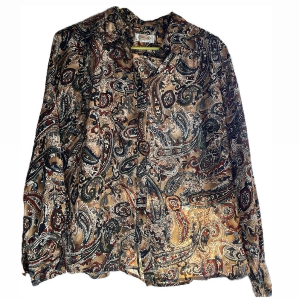 Talbot’s Silk Paisley Button Down Blouse Medium or Large Petite